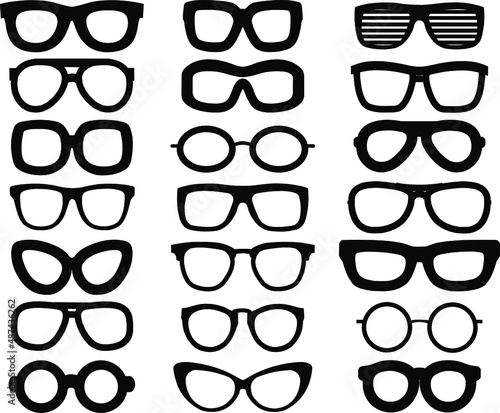 set of black badges types of sunglasses, eyeglass frames
