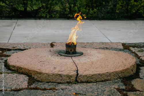 Canvas Print burning candle in a garden