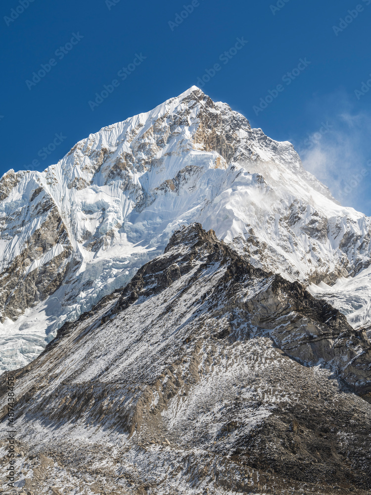 giant glacier under triangle peak in Nepal