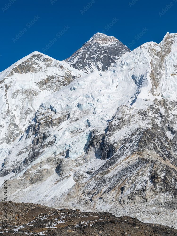 View to glacier Khumbu under mount Everest in summer day in Nepal