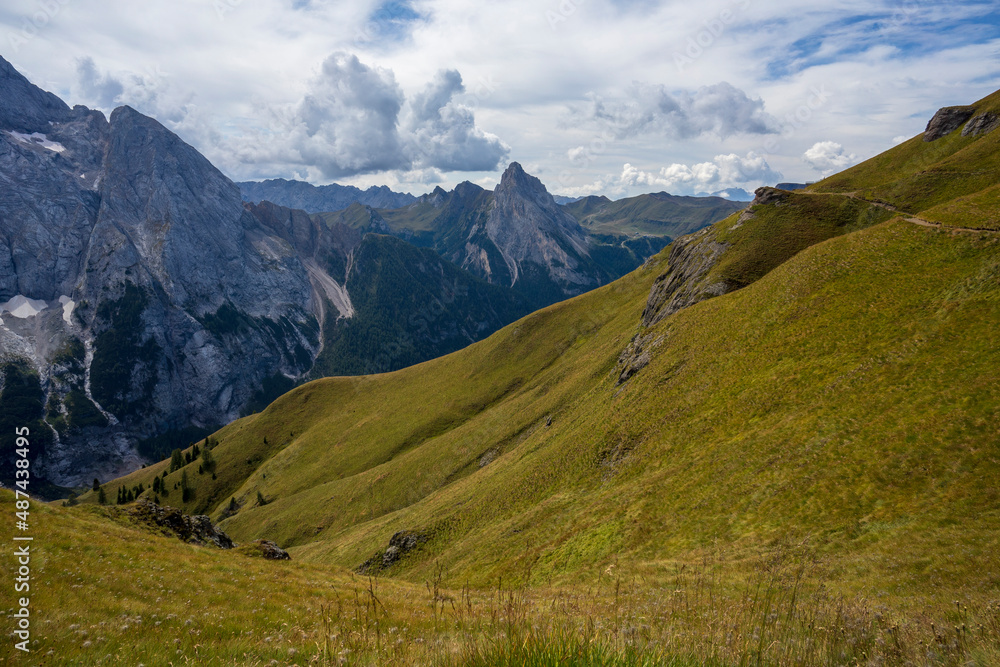 Beautiful Dolomites landscape - view from the Viel del Pan mountain trail.