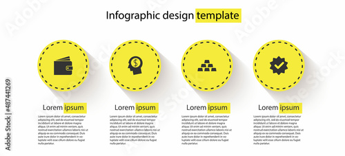 Set Wallet, Business man planning mind, Gold bars and Approved and check mark. Business infographic template. Vector