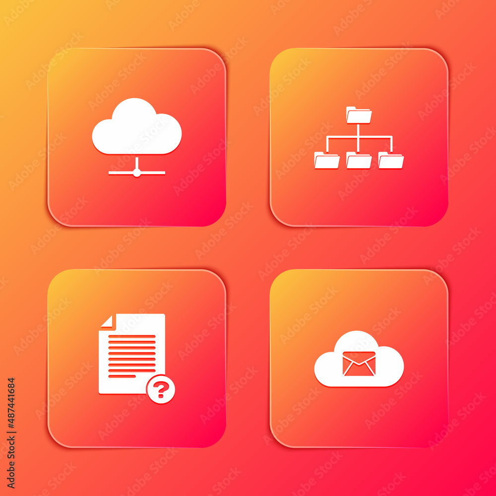 Set Network cloud connection, Folder tree, Unknown document and Cloud mail server icon. Vector Set Network cloud connection, Folder tree, Unknown document and Cloud mail server icon. Vector