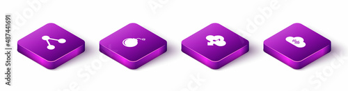 Set Isometric Share, Bomb ready to explode, Cloud download music and Music streaming service icon. Vector