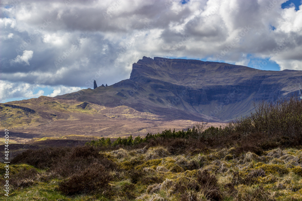 view of the very steep rock with the storr lochs in background - Isle of Skye , Scotland