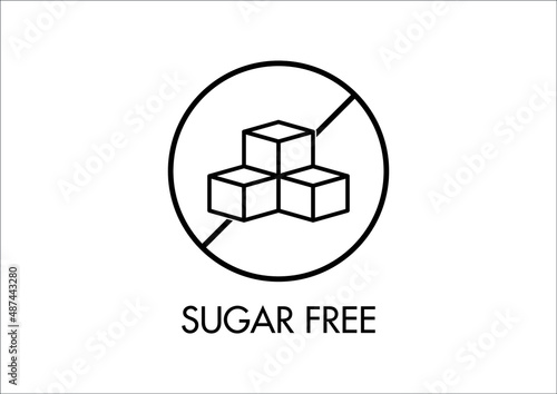 Sugar free icon. Vector symbol for sugarless food product. Specially designed illustration for small size viewing. Black and white "free from" food label.