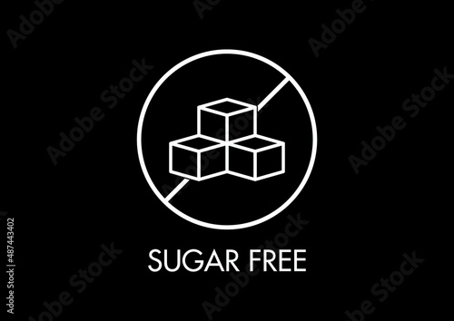Sugar free icon. Vector symbol for sugarless food product. Specially designed illustration for small size viewing. Black and white "free from" food label.