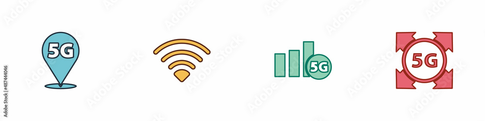 Set Location 5G network, Wi-Fi wireless, and icon. Vector Set Location 5G network, Wi-Fi wireless, and icon. Vector