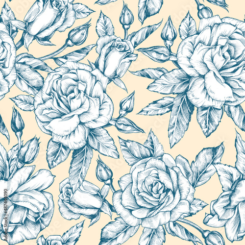 Seamless floral pattern with roses. © Anna
