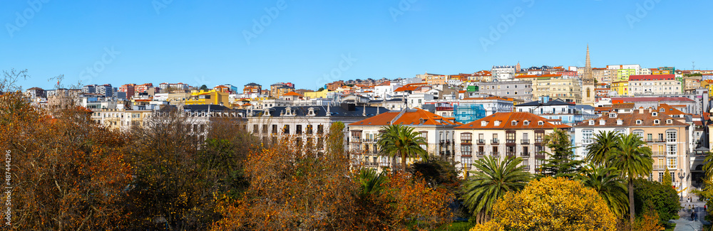 Beautiful autumn panoramic cityscape view of center old town of Santander, Cantabria - warm winter in Spain