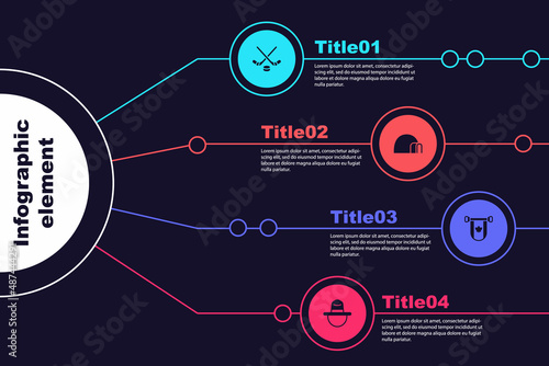 Set Ice hockey sticks and puck, Igloo ice house, Pennant Canada and Canadian ranger hat. Business infographic template. Vector