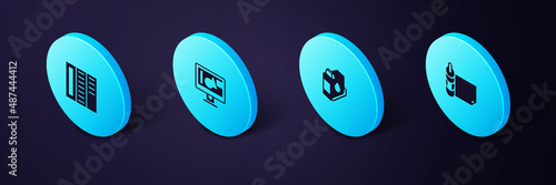 Set Isometric Roll of paper, Printer ink cartridge, Computer monitor screen and Brochure icon. Vector