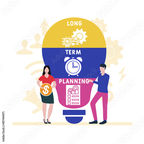 LTP - Long-Term Planning acronym. business concept background. vector illustration concept with keywords and icons. lettering illustration with icons for web banner, flyer, landing pag