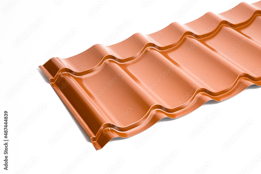 Roofing metal tiles and sheet facade and roofing corrugated board. Facing material with the texture of wood, brickwork, natural stone. Roofing metal tiles and sheet facade and roofing corrugated board. Facing material with the texture of wood, brickwork, natural stone.