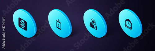 Set Isometric Clock, Muslim woman in hijab, Ramadan Kareem lantern and No alcohol icon. Vector