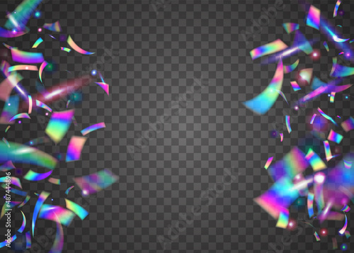 Hologram Confetti. Laser Vaporwave Sunlight. Iridescent Tinsel. Festive Foil. Pink Party Sparkles. Metal Element. Neon Texture. Glitter Art. Purple Hologram Confetti