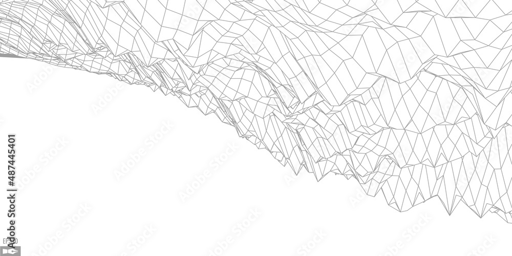 Fototapeta premium Wireframe landscape on white background. Abstract geometric vector technology background. 3d vector digital background.