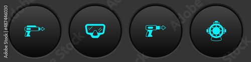 Set Fishing harpoon, Diving mask, and Aqualung icon. Vector