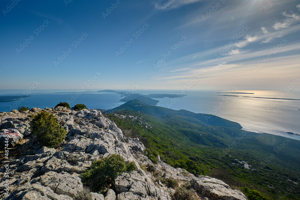 view from the top of the mountain to the island