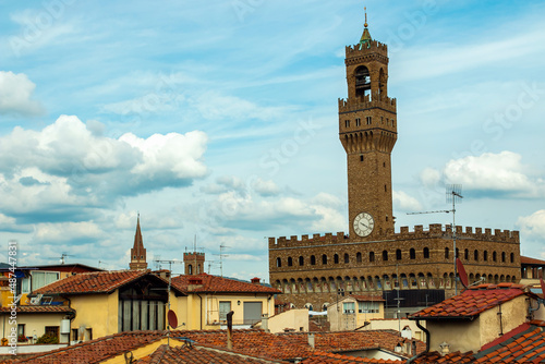 Tourist city in Europe. Florence city, Italy. Palace Vecchio. 