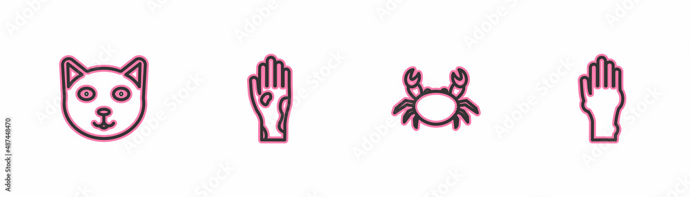Set line Pet, Crab, Hand with psoriasis or eczema and icon. Vector Set line Pet, Crab, Hand with psoriasis or eczema and icon. Vector