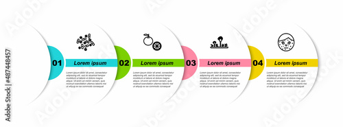 Set line Medicine pill or tablet, Orange fruit, Mold and Face with psoriasis eczema. Business infographic template. Vector