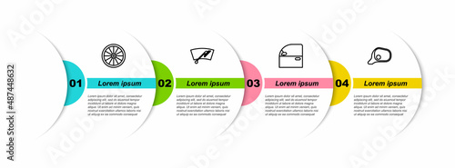 Set line Car wheel, Windscreen wiper, door and mirror. Business infographic template. Vector