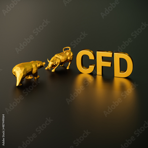 Contracts for Difference CFD concept. A bull and bear besides the golden text CFD. photo