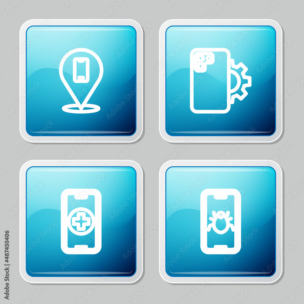 Set line Phone repair service, , and System bug mobile icon. Vector Set line Phone repair service, , and System bug mobile icon. Vector