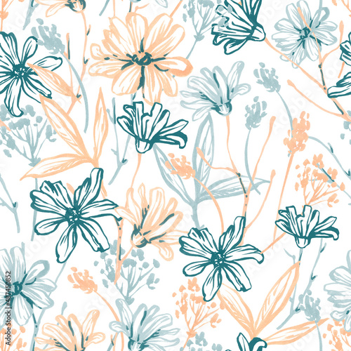 Seamless pattern with flowers. Design for textiles, souvenirs, fabrics, packaging and greeting cards and more.