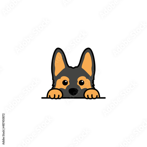 Cute german shepherd dog peeking cartoon, vector illustration