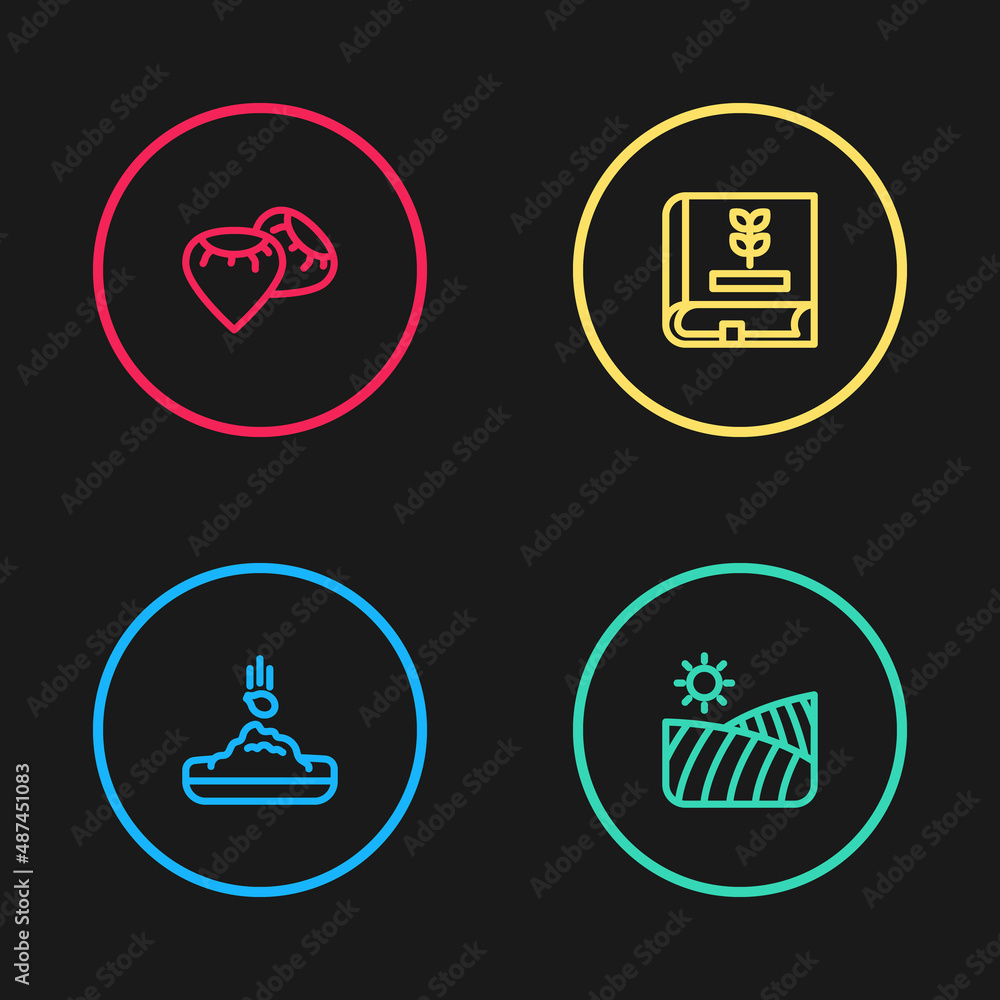 Set line Seed, Agriculture wheat field, Book about seeds and icon. Vector Set line Seed, Agriculture wheat field, Book about seeds and icon. Vector