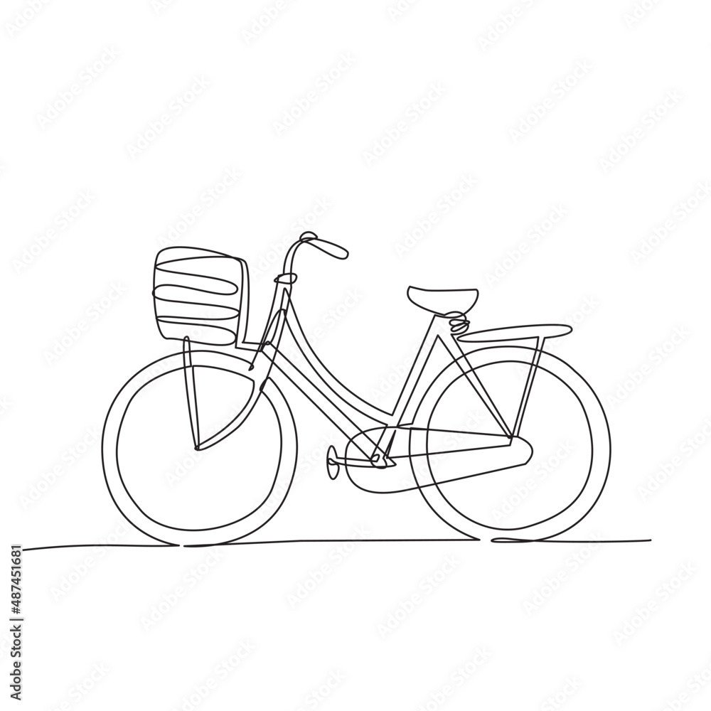 Continues line of basket bicycle. Isolated one line drawing bicycle