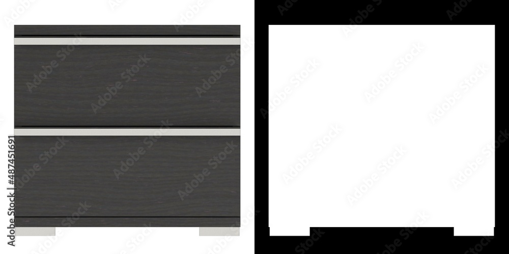 3D rendering illustration of a two drawers bedside table 3D rendering illustration of a two drawers bedside table