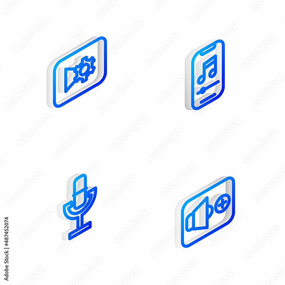 Set Isometric line Music player, or video settings, Microphone and Speaker volume icon. Vector Set Isometric line Music player, or video settings, Microphone and Speaker volume icon. Vector