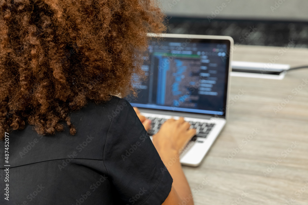 woman coding on laptop Stock Photo | Adobe Stock