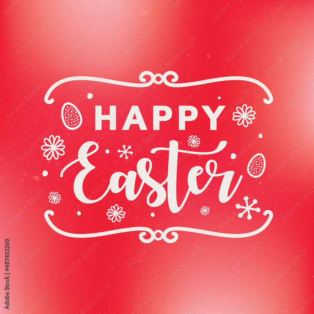  Easter vector lettering design on red blurred background.