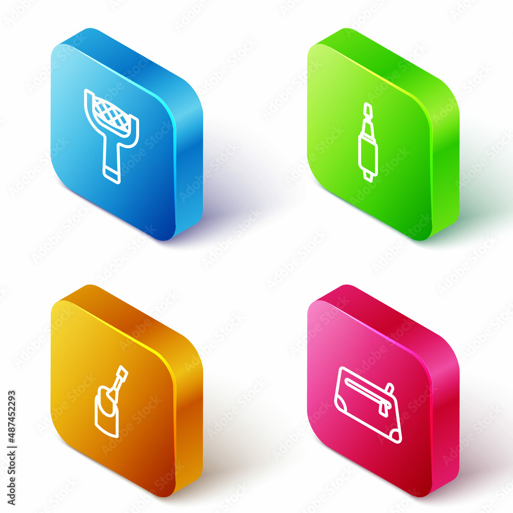 Set Isometric line Nail file, Milling cutter for manicure, and Cosmetic bag icon. Vector Set Isometric line Nail file, Milling cutter for manicure, and Cosmetic bag icon. Vector