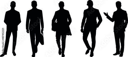 Business male people, set of vector silhouettes.