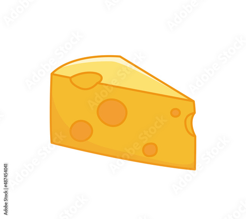 Triangular piece of cheese with holes. Dairy product vector illustration in cartoon childish style. Isolated funny clipart on white background. cute print.