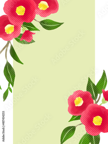 赤い椿の花のフレーム背景