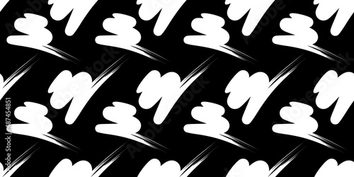 brush stroke - seamless pattern black and white. careless calligraphy. smeared paint