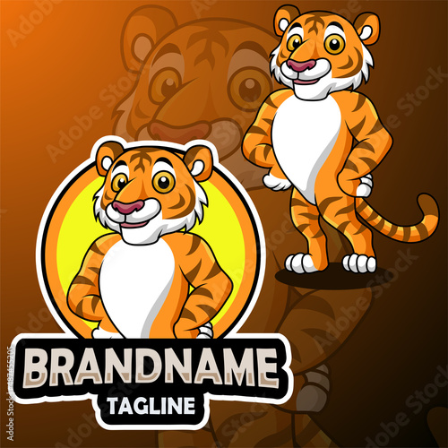 Cartoon tiger mascot design posing #487455205