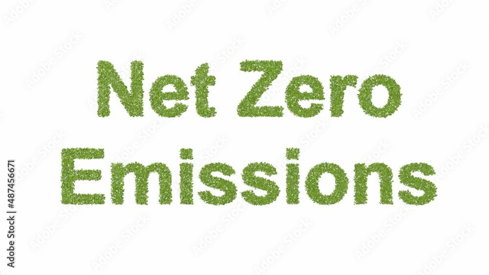 abstract 3D leaves forming Net Zero Emissions text on white background, reduce global CO2 by 2050 policy animation, green renewable energy technology development for clean future environment abstract 3D leaves forming Net Zero Emissions text on white background, reduce global CO2 by 2050 policy animation, green renewable energy technology development for clean future environment