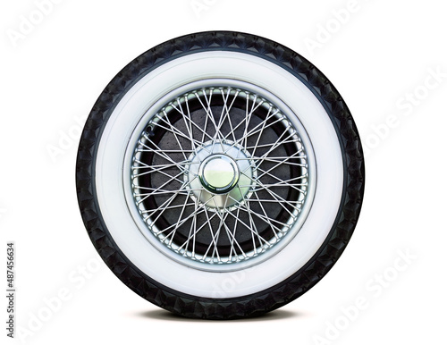 Old car spoke wheel white-faced rubber isolated