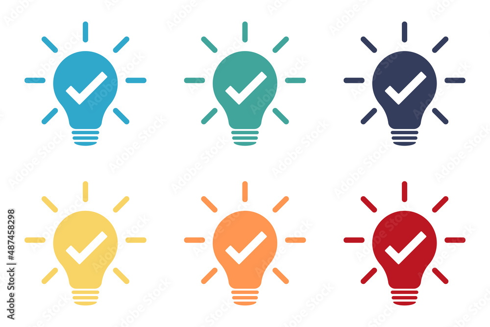 Set of lamp icons - check marks. Illustration.