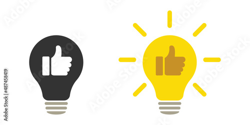 Thumb up, social media web design. Idea lamp icon. Flat style - stock vector