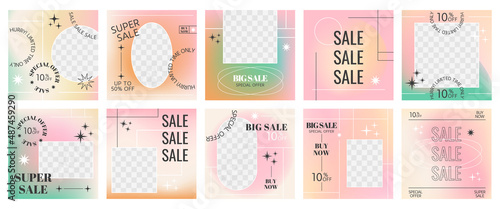 Set of Editable minimal square banner template with abstract geometric design with Various shapes, lines, spots, stars
