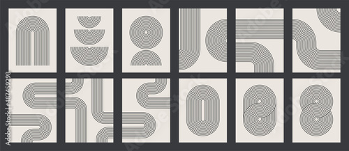 Set of Mid century modern minimalist art print with organic natural shape.