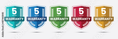 5 years Warranty badge design with shield vector illustration